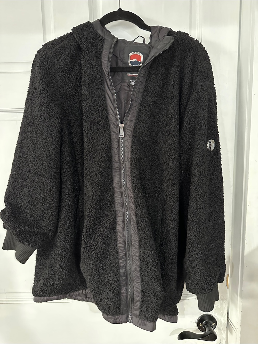 Madison Black Quilted Puffer Jacket with Red Patch